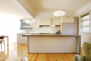 60's house - kitchen overhead cupboards concrete island - koush- warradale