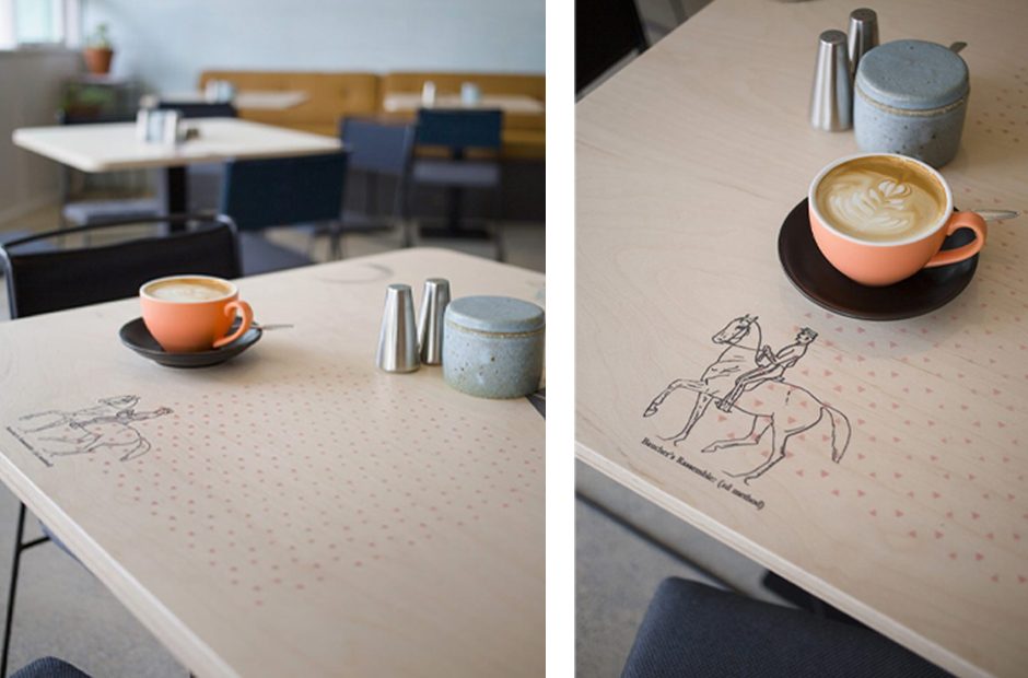 Pony+Cole Cafe Custom Table Detail Print Making Koush